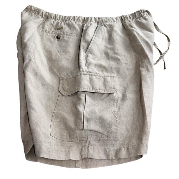 Caribbean Beige Linen Shorts Sz 48 Big Drawstring Elastic Waist 8.5" Inseam Mens - Picture 2 of 7